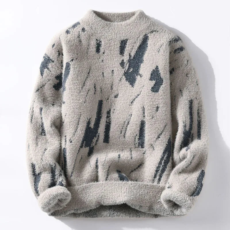 Men's Abstract Pattern Knitted Crew Neck Jumper