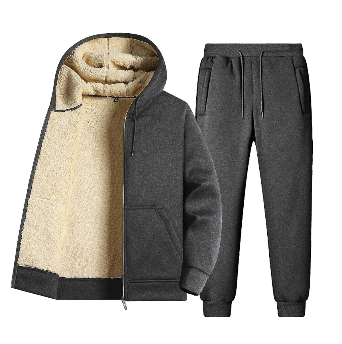 Men's Hooded Tracksuit Set with Full Zip Jacket and Jogger Trousers – Warm Winter Wear