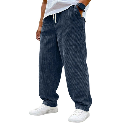 Men's Relaxed Fit Trousers with Drawstring Waist and Pockets