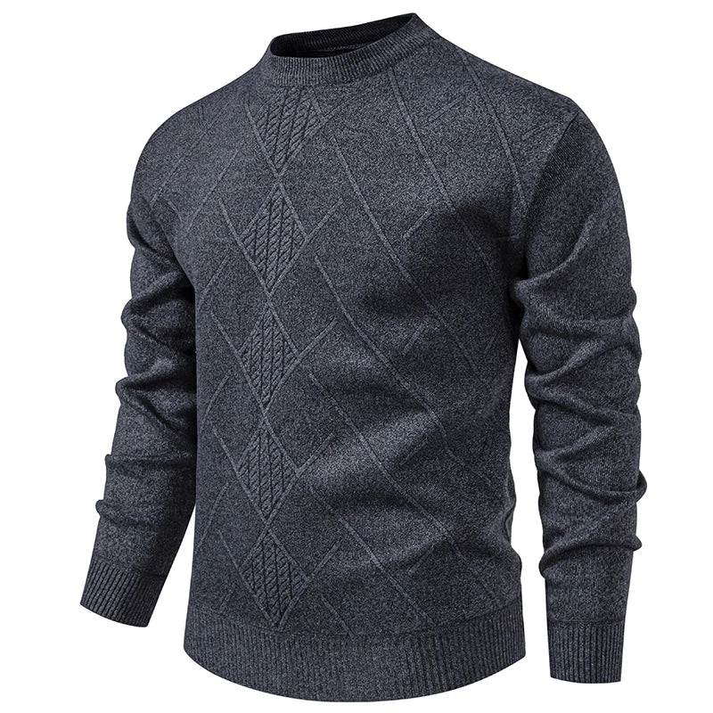 Men's Knitted Crew Neck Jumper with Diamond Pattern Detail