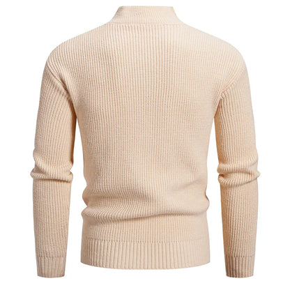 Men's Ribbed Knit Jumper with High Neck Button Placket