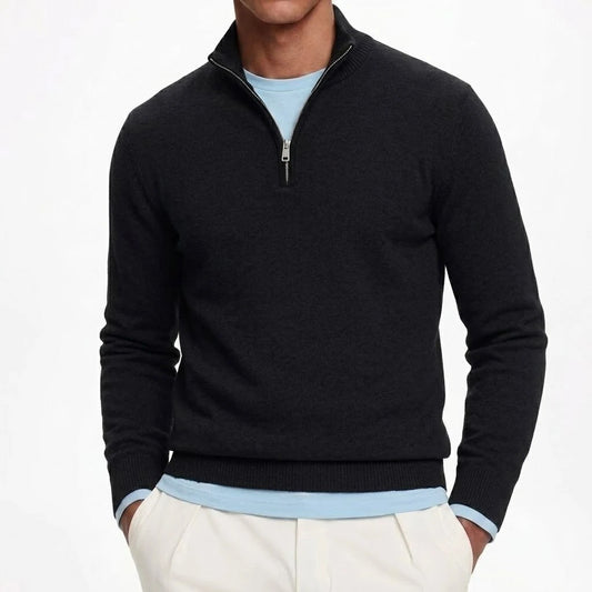 Men's Quarter Zip Jumper – Long Sleeve Knitted Pullover Sweater with Stand Collar