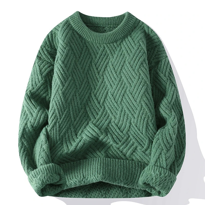 Men's Textured Knit Jumper with Geometric Pattern