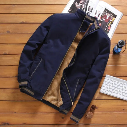 Men's Lined Jacket – Full Zip Front Stand Collar Long Sleeve Outerwear