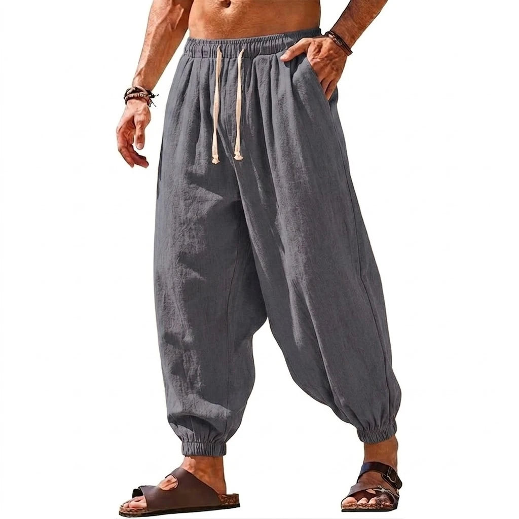 Men's Harem Trousers with Drawstring Waist and Tapered Legs
