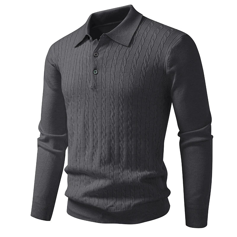 Men's Cable Knit Polo Jumper with Long Sleeves