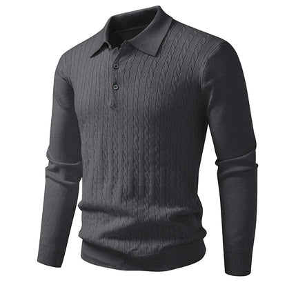 Men's Cable Knit Polo Jumper with Long Sleeves