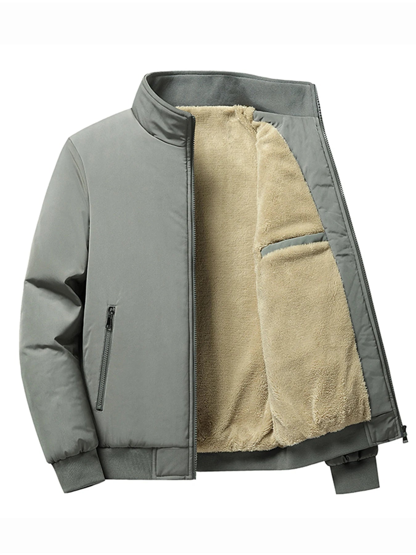Men's Lined Bomber Jacket – Full Zip Front Stand Collar Long Sleeve Outerwear