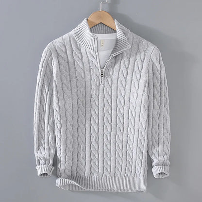 Men's Cable Knit Jumper Quarter Zip High Neck