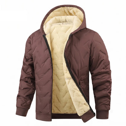 Men's Quilted Hooded Jacket – Long Sleeve Winter Coat with Full Zip and Pockets