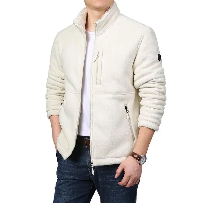Men's Fleece Jacket – Full Zip Front Stand Collar Long Sleeve Outerwear