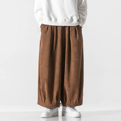 Men's Wide Leg Harem Trousers Loose Fit Drawstring Waist