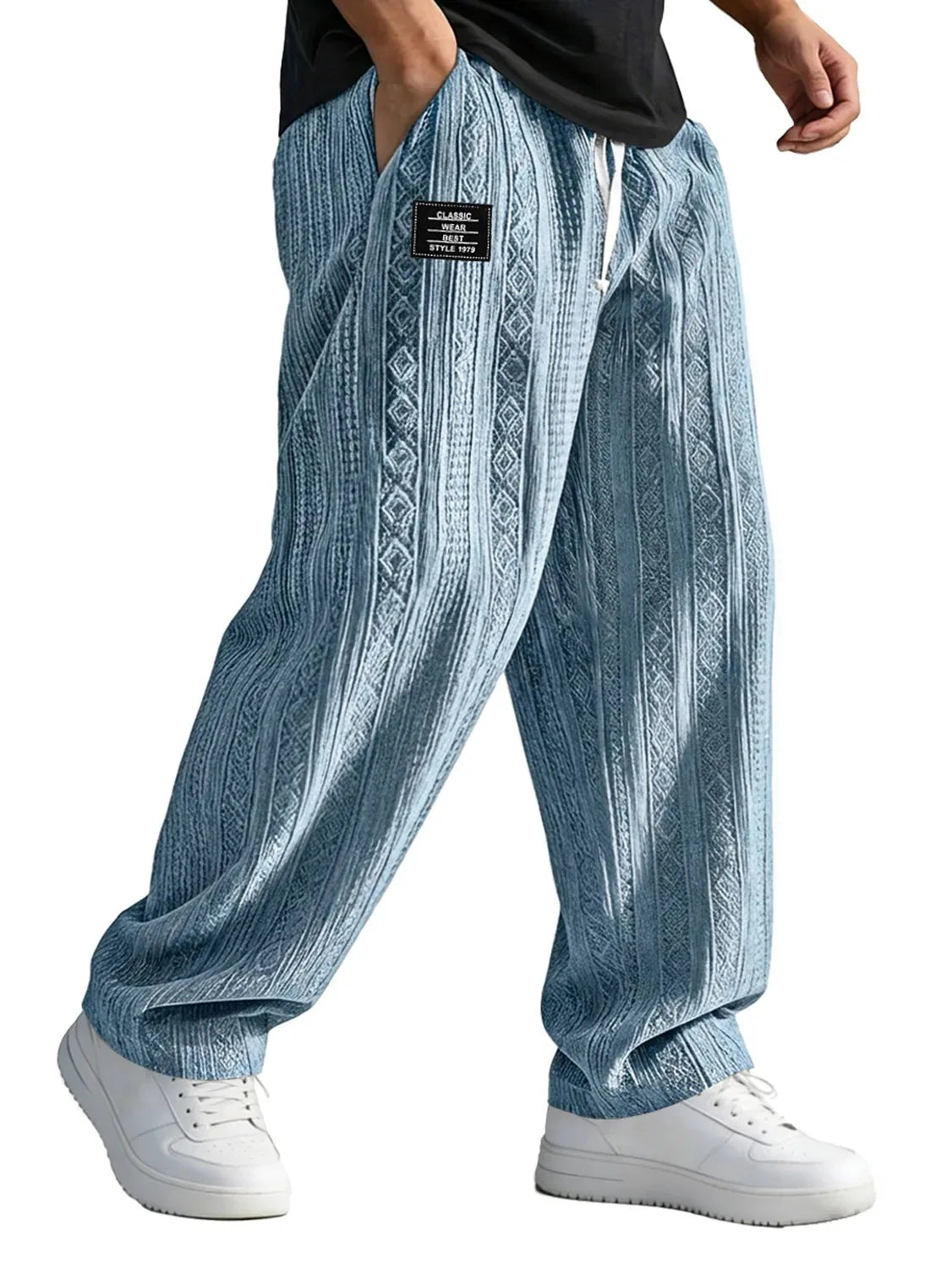 Men's Loose Fit Wide Leg Trousers with Drawstring Waist