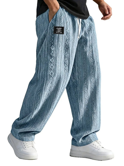 Men's Loose Fit Wide Leg Trousers with Drawstring Waist