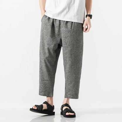 Men's Loose Fit Cropped Trousers with Drawstring Waist