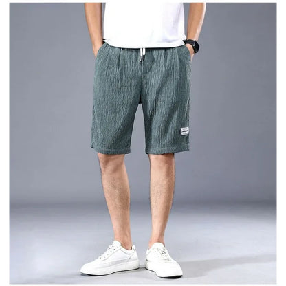 Men's Textured Shorts with Elastic Drawstring Waist and Pockets