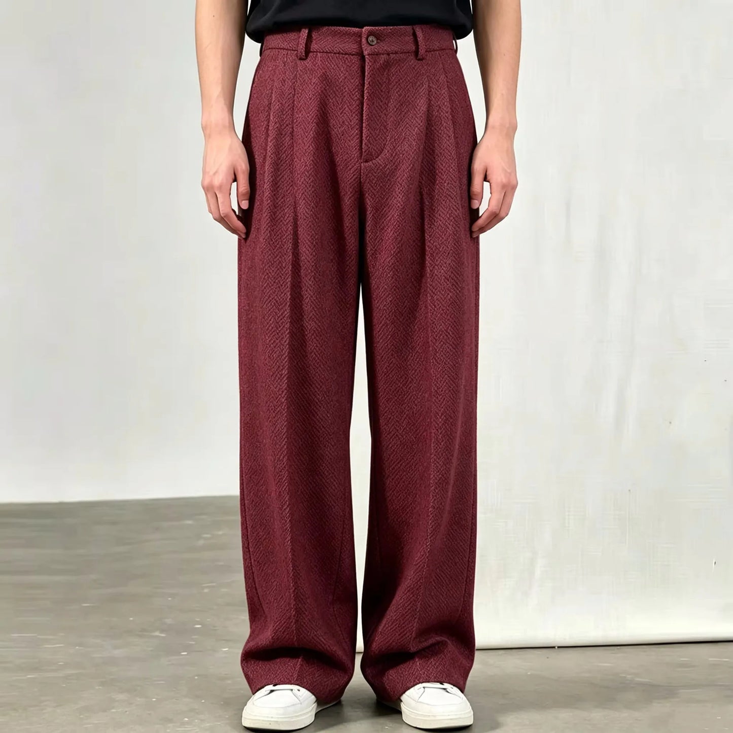 Men's Wide Leg Trousers with Pleated Front and Pockets