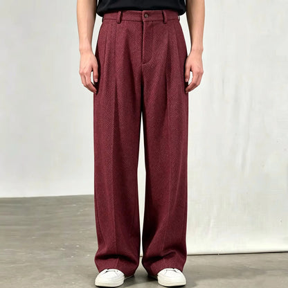 Men's Wide Leg Trousers with Pleated Front and Pockets