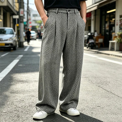 Men's Wide Leg Trousers with Pleated Front and Pockets