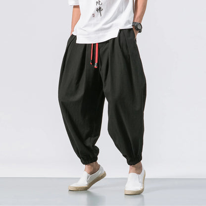 Men's Harem Trousers Loose Fit Pleated Drawstring Waist