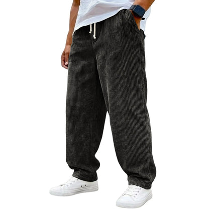 Men's Relaxed Fit Trousers with Drawstring Waist and Pockets