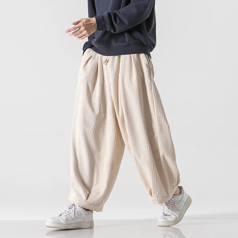 Men's Wide Leg Harem Trousers Loose Fit Drawstring Waist