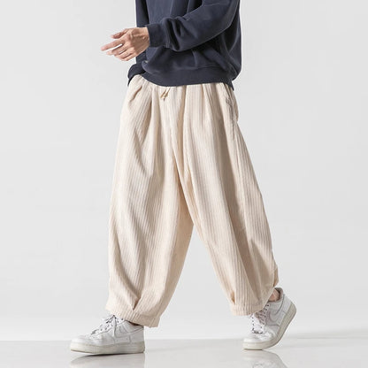 Men's Wide Leg Harem Trousers Loose Fit Drawstring Waist