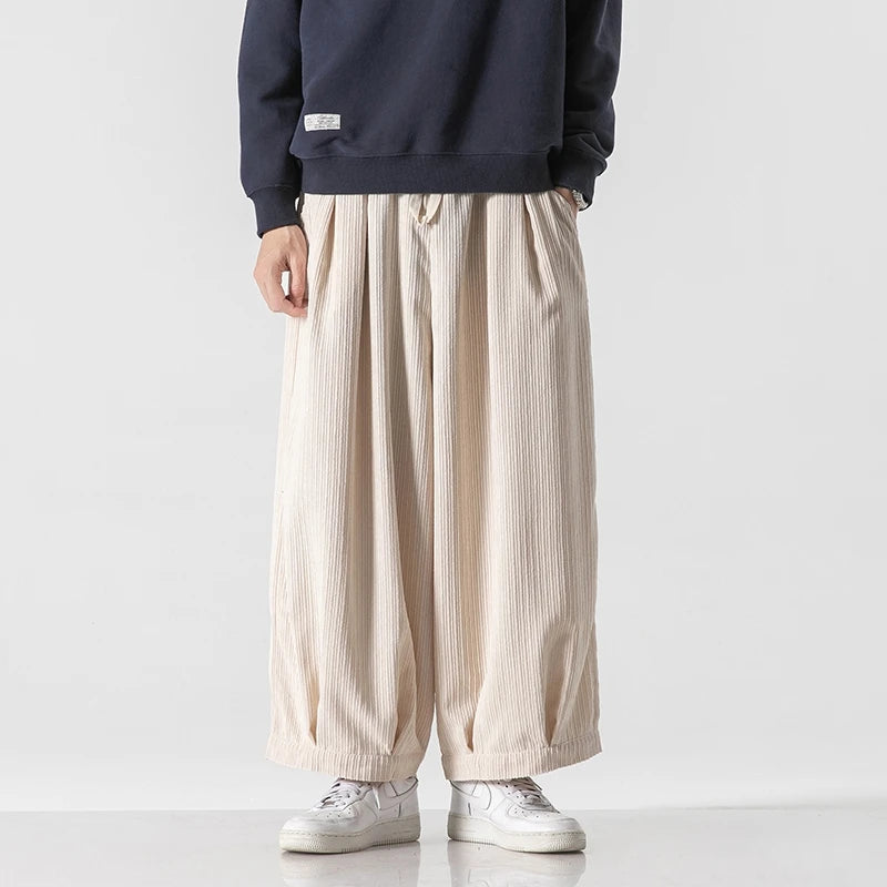 Men's Wide Leg Harem Trousers Loose Fit Drawstring Waist