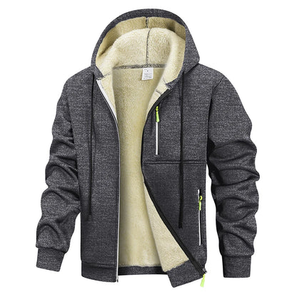 Men's Hooded Jacket – Warm Lined Winter Coat with Full Zip and Zipped Side Pockets