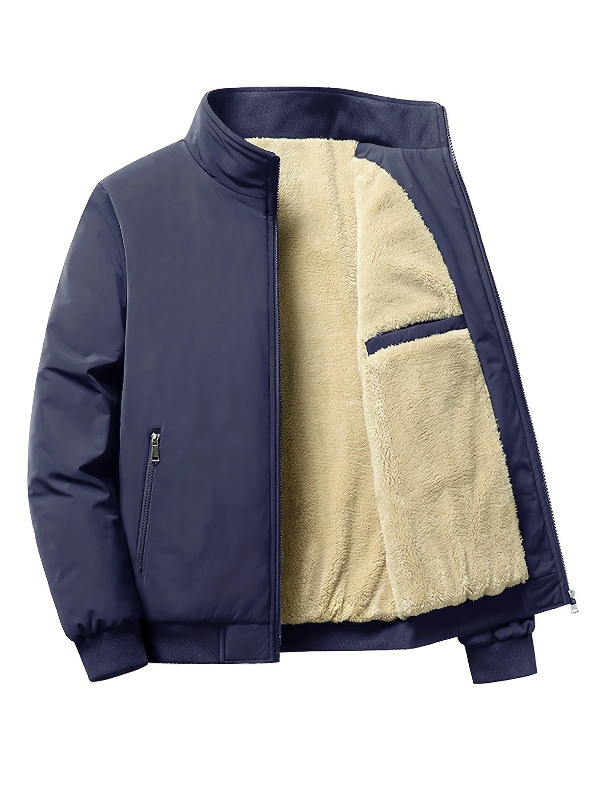Men's Lined Bomber Jacket – Full Zip Front Stand Collar Long Sleeve Outerwear