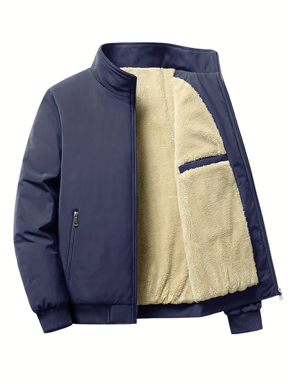 Men's Lined Bomber Jacket – Full Zip Front Stand Collar Long Sleeve Outerwear