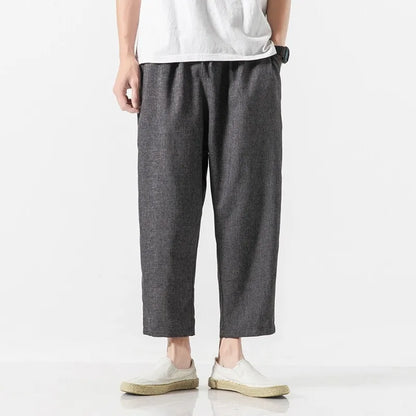 Men's Loose Fit Cropped Trousers with Drawstring Waist