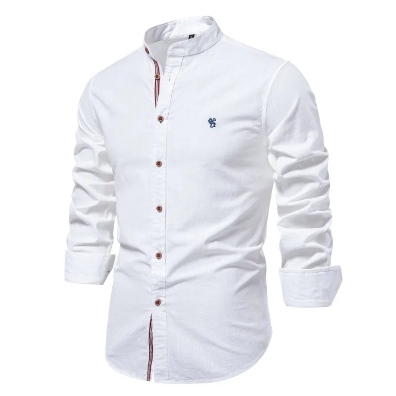 Men's Long Sleeve Grandad Collar Button Shirt