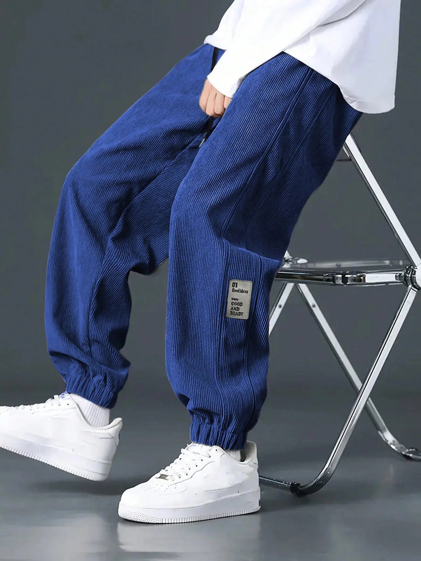 Men's Loose Fit Trousers with Elasticated Cuffed Waist