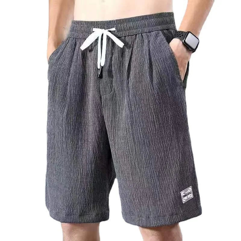 Men's Textured Shorts with Elastic Drawstring Waist and Pockets