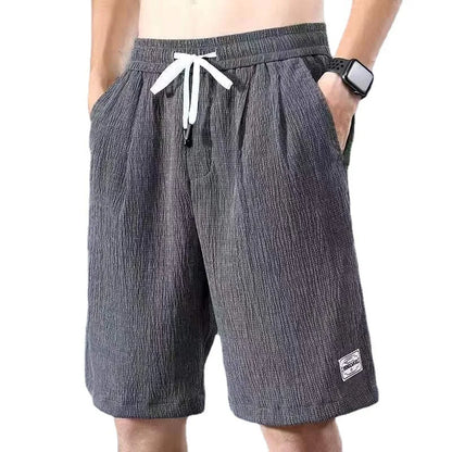 Men's Textured Shorts with Elastic Drawstring Waist and Pockets