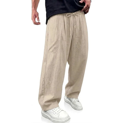 Men's Wide Leg Drawstring Trousers with Loose Fit