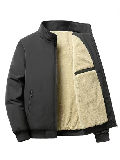 Men's Lined Bomber Jacket – Full Zip Front Stand Collar Long Sleeve Outerwear
