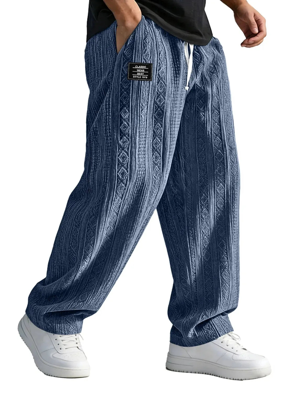 Men's Loose Fit Wide Leg Trousers with Drawstring Waist