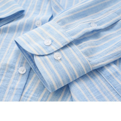 Men's Long Sleeve Striped Button Down Shirt with Collared Neck