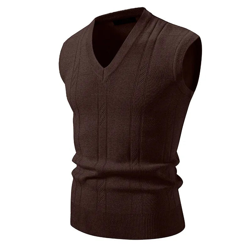 Men's Knitted V Neck Tank Top Vest with Textured Pattern