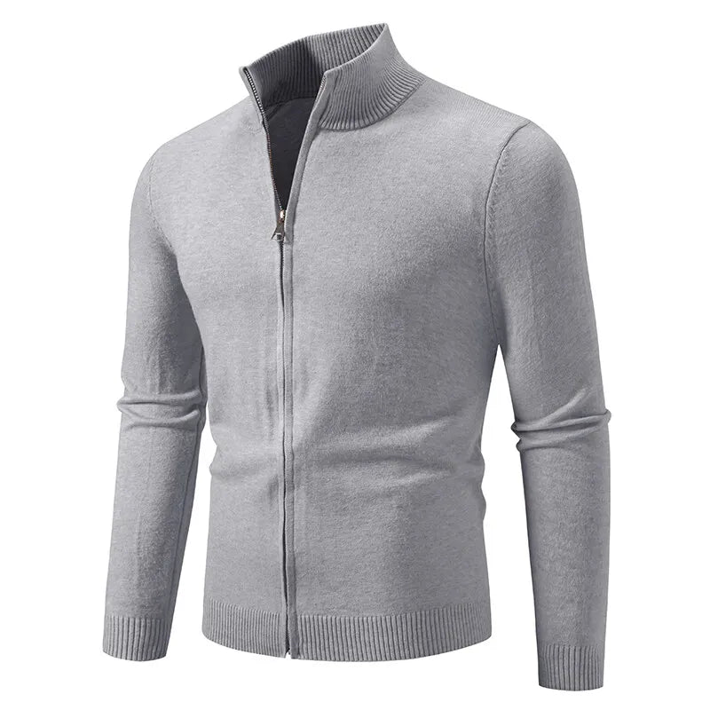 Men's Knitted Zip Up Cardigan with Stand Collar