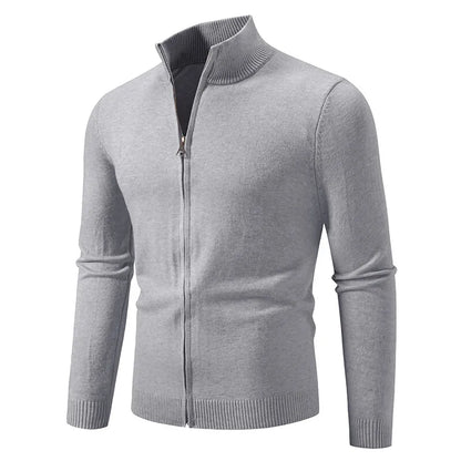 Men's Knitted Zip Up Cardigan with Stand Collar