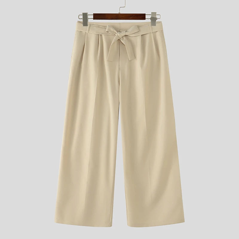 Men's Wide Leg Pleated Trousers with Belt Loops