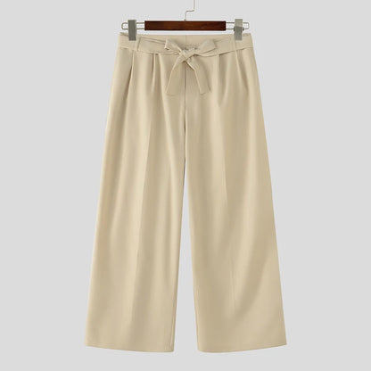 Men's Wide Leg Pleated Trousers with Belt Loops