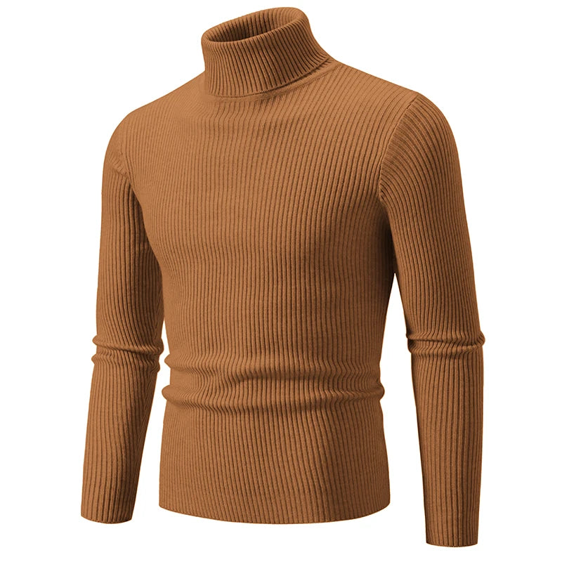 Men's Ribbed Turtleneck Jumper with Fitted Long Sleeves