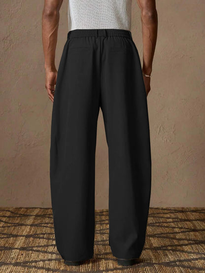 Men's Loose Fit Wide Leg Pleated Trousers with Pockets