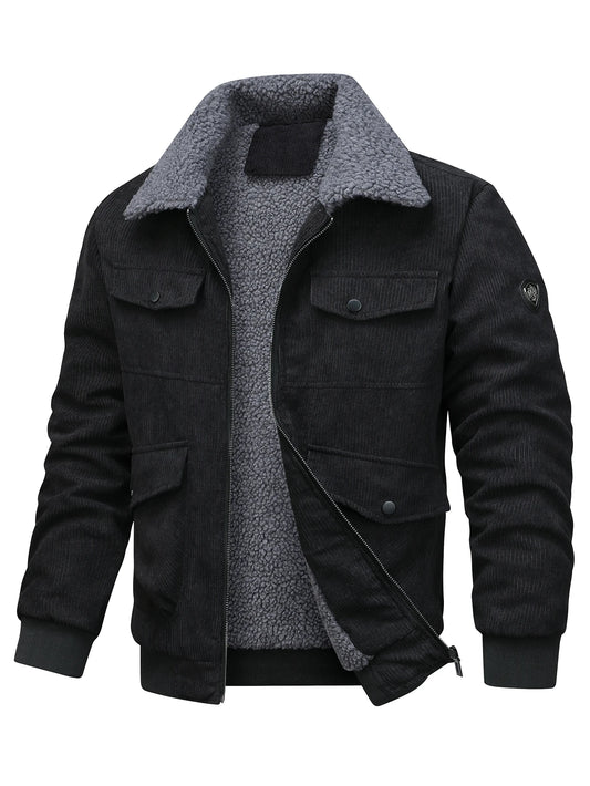 Men's Corduroy Jacket with Sherpa Collar – Long Sleeve Front Pockets