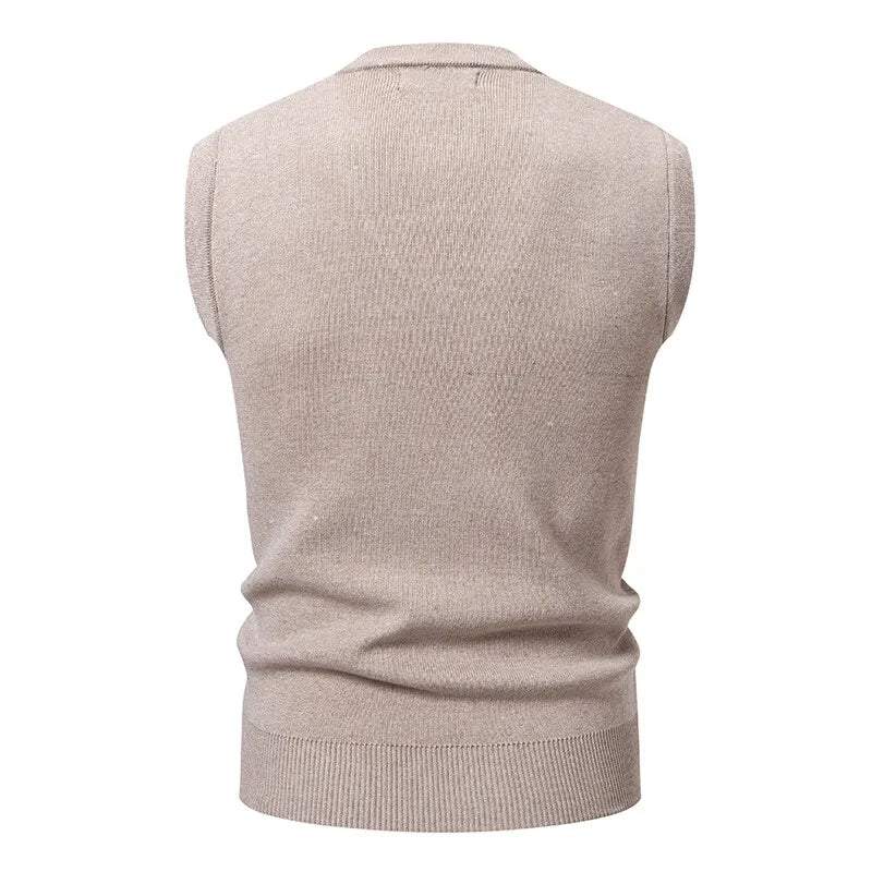 Men's Knitted V Neck Tank Top Vest with Textured Pattern