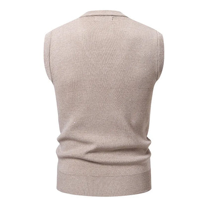 Men's Knitted V Neck Tank Top Vest with Textured Pattern